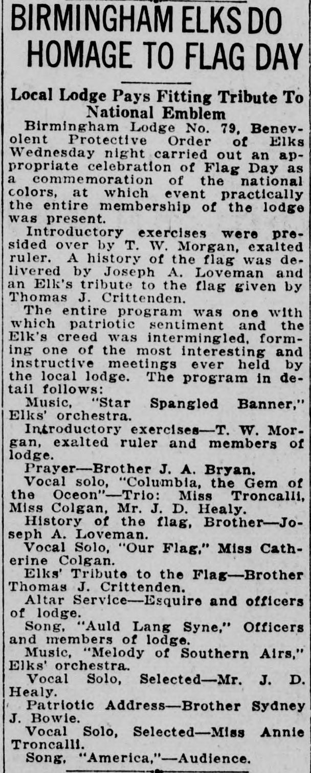Birmingham Elks Do Homage to Flag Day